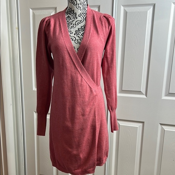 Lulu's Pink Bodycon Wrap Dress with Bishop Sleeves - Picture 1 of 6